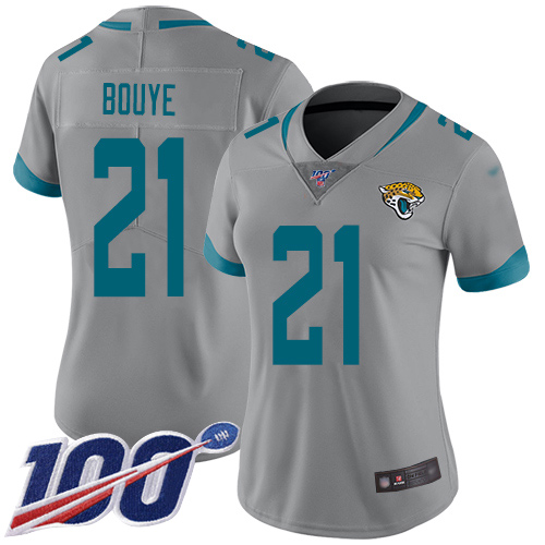 Nike Jacksonville Jaguars 21 A.J. Bouye Silver Women Stitched NFL Limited Inverted Legend 100th Season Jersey